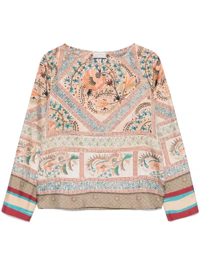 Pierre-louis Mascia Pierre Louis Mascia Printed Silk Blouse In Beige