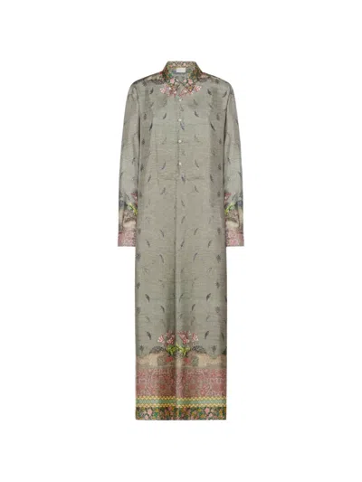 Pierre-louis Mascia Aloe Botanical-print Maxi Shirt Dress In Gray