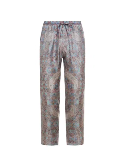 Pierre-louis Mascia Aloe Drawstring Paisley Silk Trousers In Gray