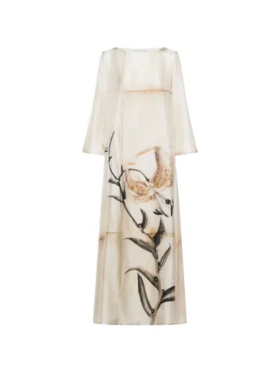 Pierre-louis Mascia Pierre Louis Mascia Printed Silk Dress In Neutral