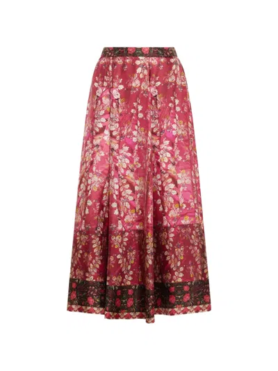 Pierre-louis Mascia Aloe Floral A-line Midi Skirt In Pink