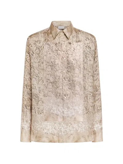 Pierre-louis Mascia Aloe Floral Lace Longsleeve Shirt In Neutral