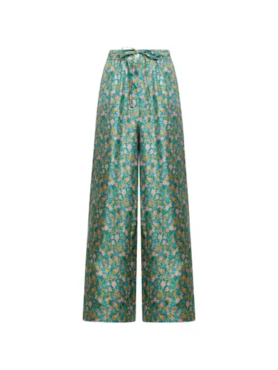 Pierre-louis Mascia Aloe Floral-pattern Palazzo Pants In Green