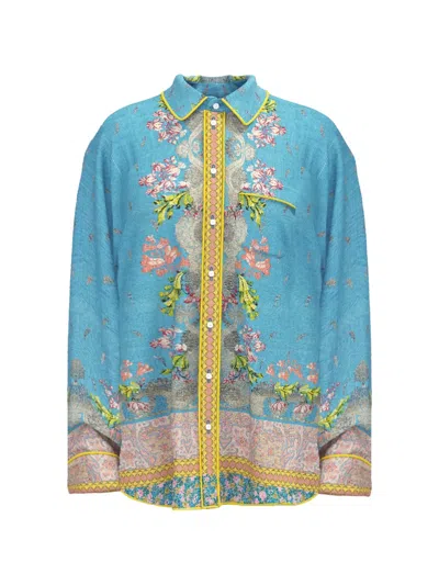 Pierre-louis Mascia Aloe Floral-print Longsleeve Shirt In Blue