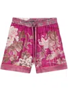 Pierre-louis Mascia Aloe Floral-print Silk Shorts In Violett