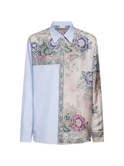 Pierre-louis Mascia Aloe Floral Striped Shirt In Blue