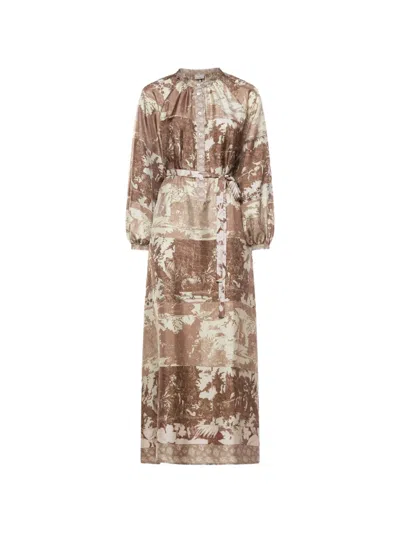 Pierre-louis Mascia Aloe Gathered-detail Midi Shirt Dress In Brown