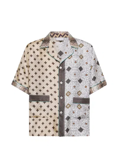 Pierre-louis Mascia Aloe Geometric-pattern Camp-collar Shirt In Brown