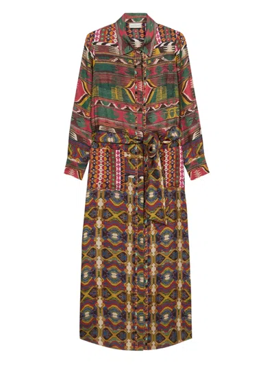 Pierre-louis Mascia Aloe Geometric-pattern Shirt Midi Dress In Multi