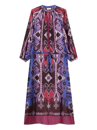 Pierre-louis Mascia Aloe Geometric-print Belted Maxi Dress In Purple