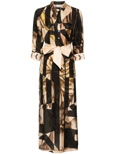 Pierre-louis Mascia Aloe Graphic-print Belted Dress In Black