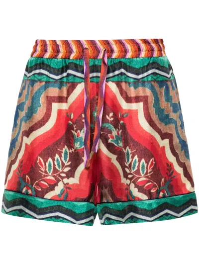 Pierre-louis Mascia Aloe Graphic-print Silk Shorts In Red
