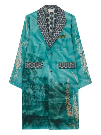 Pierre-louis Mascia Aloe Landscape-print Single-breasted Coat In Blue