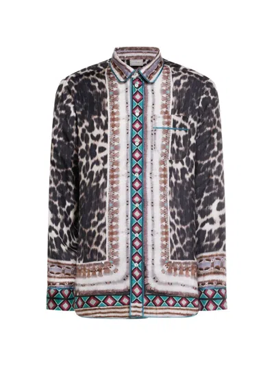 Pierre-louis Mascia Aloe Leopard-print Silk Shirt In Black