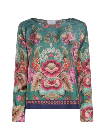 Pierre-louis Mascia Aloe Long-sleeve Floral Blouse In Blue