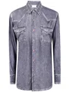 Pierre-louis Mascia Denim Print Silk Shirt In Gray