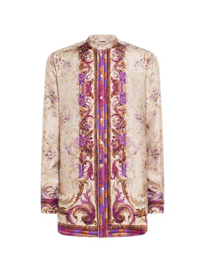 Pierre-louis Mascia Aloe Mandarin-collar Silk Shirt In Neutral