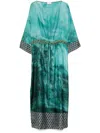 Pierre-louis Mascia Silk Kaftan Dress With Aquamarine Print In Blau