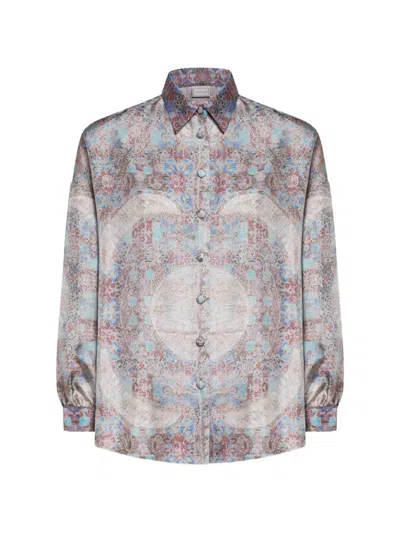 Pierre-louis Mascia Aloe Mosaic-pattern Button-up Silk Shirt In Multi