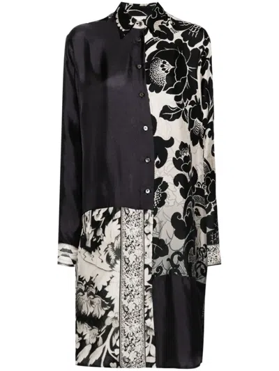 Pierre-louis Mascia Aloe Floral Silk Dress In Black