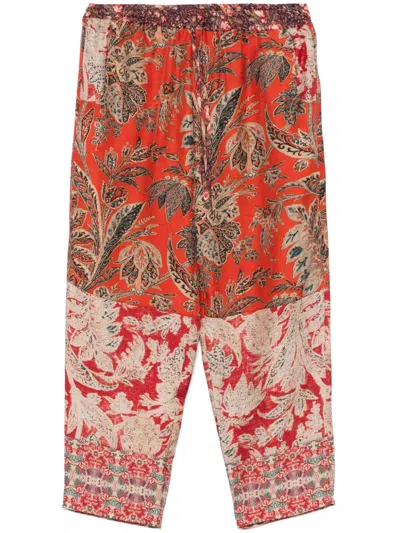 Pierre-louis Mascia Aloe Silk Cropped Trousers In Red