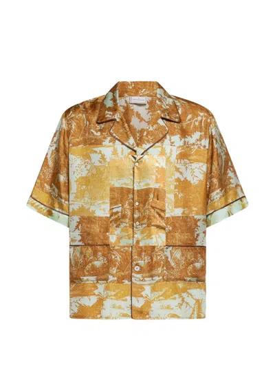 Pierre-louis Mascia Aloe Silk Shirt In Gold