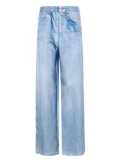 Pierre-louis Mascia Aloe Silk Faux Denim Trousers In Blue