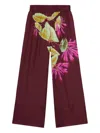 Pierre-louis Mascia Wide-leg Bordeaux Trousers With Floral Print In Multi