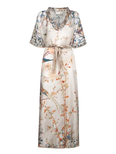 PIERRE-LOUIS MASCIA ALOES FLORAL SILK KAFTAN IN BEIGE