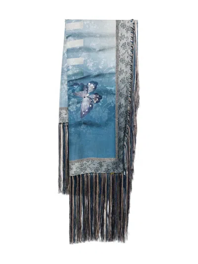 Pierre-louis Mascia Aloeuw Butterfly-motif Printed Scarf In Blue