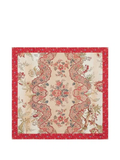 Pierre-louis Mascia Aloeuw Floral-pattern Red-border Silk Scarf In Neutral