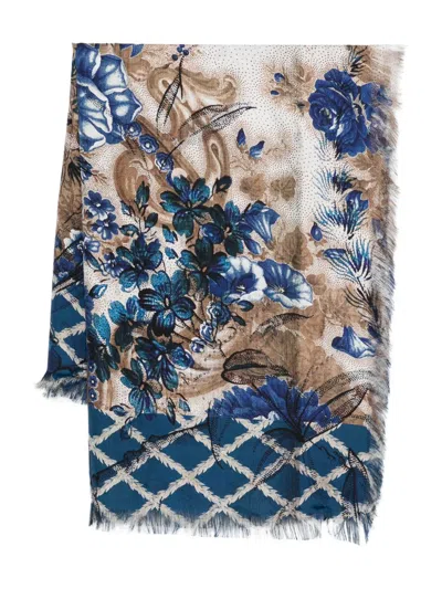 Pierre-louis Mascia Aloeuw Floral-print Fringed-edge Silk Scarf In Blue