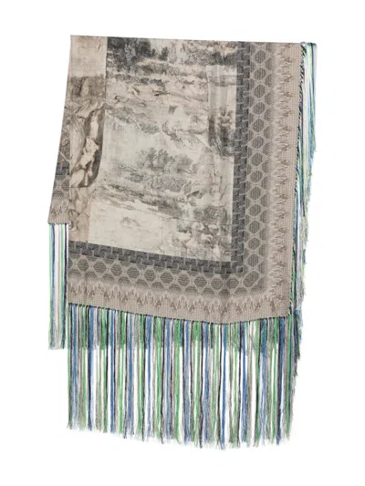 Pierre-louis Mascia Aloeuw Printed Fringe-edge Scarf In Brown