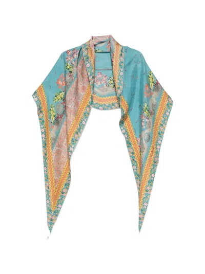 Pierre-louis Mascia Turquoise Silk Scarf With Paisley Design In Blue