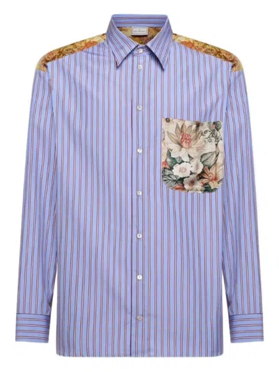 Pierre-louis Mascia Alotho Striped Floral Shirt In Blue