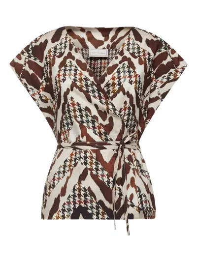 Pierre-louis Mascia Animal-print Houndstooth Wrap Top In Multi
