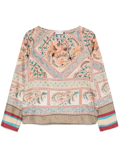Pierre-louis Mascia Pierre Louis Mascia Printed Silk Blouse In Beige