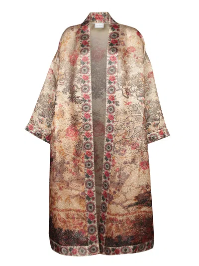 PIERRE-LOUIS MASCIA BEIGE-RED DAMASK KIMONO