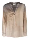 PIERRE-LOUIS MASCIA PIERRE-LOUIS MASCIA BEIGE TOP WITH DEEP V-NECKLINE