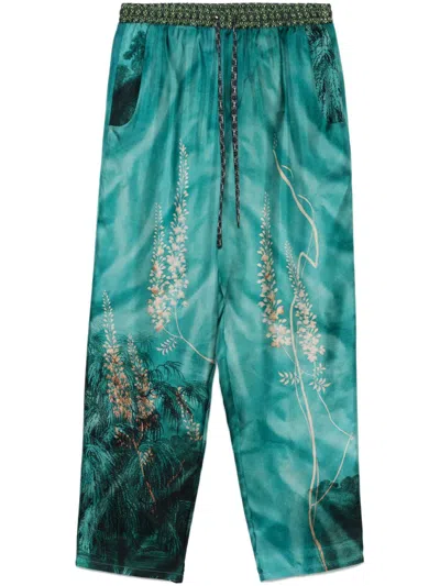 Pierre-louis Mascia Pierre Louis Mascia Printed Silk Trousers In Blue