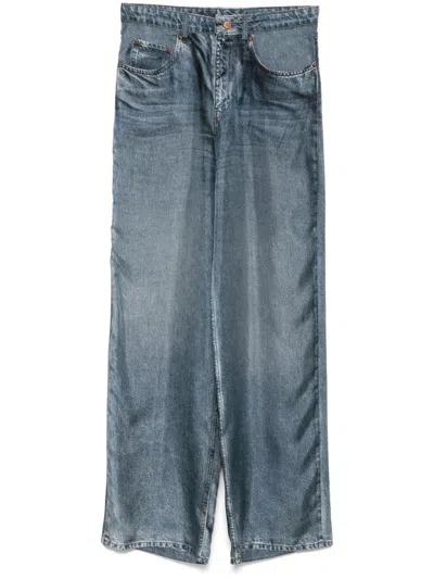 Pierre-louis Mascia Pierre Louis Mascia Denim Print Silk Trousers In Blue