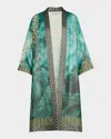 Pierre-louis Mascia Pierre Louis Mascia Wiil And Silk Printed Kimono In Green Multi