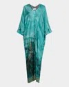 Pierre-louis Mascia Pierre Louis Mascia Printed Silk Long Dress In Green Multi