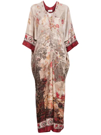 Pierre-louis Mascia Pierre Louis Mascia Printed Silk Long Dress In Brown
