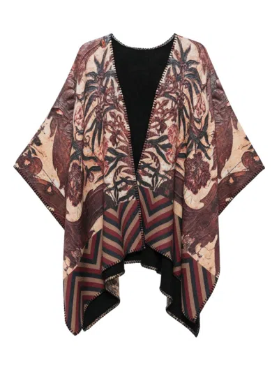 PIERRE-LOUIS MASCIA BROWN WOOL PRINTED PONCHO