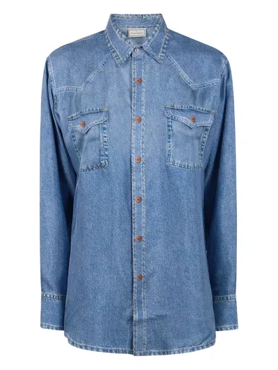 Pierre-louis Mascia Buttoned Pocket Silk Shirt In Blue