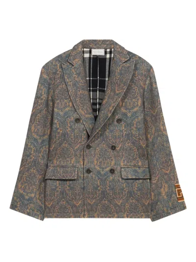 Pierre-louis Mascia Cakesc14 Damask-pattern Double-breasted Blazer In Animal Print