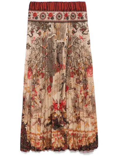 Pierre-louis Mascia Pierre Louis Mascia Printed Silk Pleated Skirt In Brown