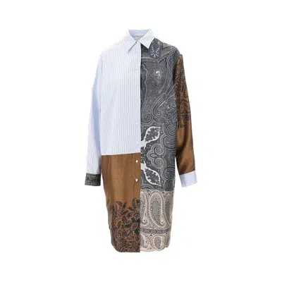 Pierre-louis Mascia Cotton And Silk Patchwork Shirt Dress In Multi