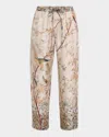 Pierre-louis Mascia Floral Embellished Beige Trousers With Relaxed Fit In Beige Multi